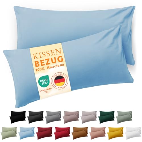 Blumtal Kissenbezug 50 x 70, 2 Stück - Oeko-TEX zert. Kissenbezüge 100% Mikrofaser in extra weich & waschmaschinenfest - Bezug Kissen 50x70 Blau von Blumtal