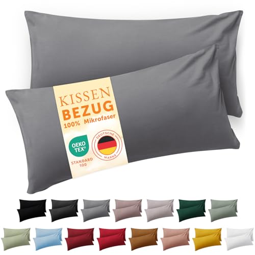 Blumtal Kissenbezug 50 x 70, 2 Stück - Oeko-TEX zert. Kissenbezüge 100% Mikrofaser in extra weich & waschmaschinenfest - Bezug Kissen 50x70 Grau von Blumtal