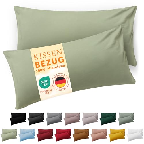 Blumtal Kissenbezug 50 x 80, 2 Stück - Oeko-TEX zert. Kissenbezüge 100% Mikrofaser in extra weich & waschmaschinenfest - Bezug Kissen 50x80 Hellgrün von Blumtal