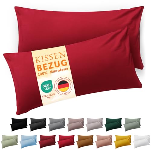 Blumtal Kissenbezug 50 x 80, 2 Stück - Oeko-TEX zert. Kissenbezüge 100% Mikrofaser in extra weich & waschmaschinenfest - Bezug Kissen 50x80 Rot von Blumtal