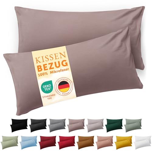 Blumtal Kissenbezug 50 x 80, 2 Stück - Oeko-TEX zert. Kissenbezüge 100% Mikrofaser in extra weich & waschmaschinenfest - Bezug Kissen 50x80 Taupe von Blumtal