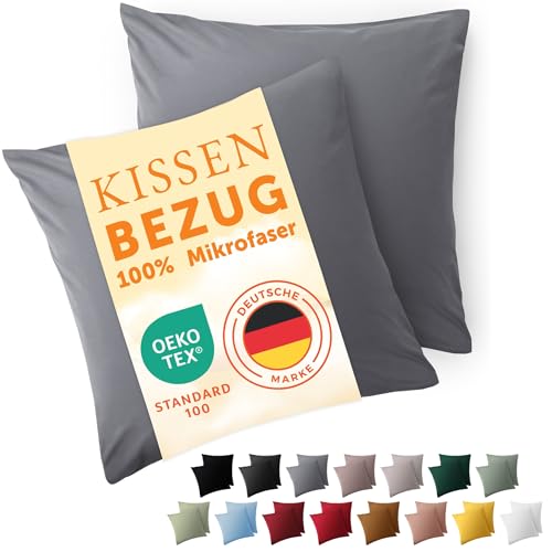 Blumtal Kissenbezug 60 x 60, 2 Stück - Oeko-TEX zert. Kissenbezüge 100% Mikrofaser in extra weich & waschmaschinenfest - Bezug Kissen 60x60 Grau von Blumtal