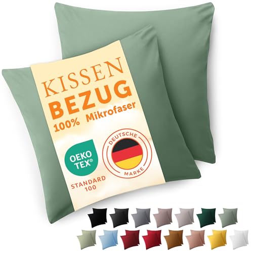 Blumtal Kissenbezug 60x60 mit Hotelverschluss - 2er Set Kissenbezüge, Summer Green, Kopfkissenbezug aus weichem Mikrofaser - waschbare Kissenhülle, Oeko-TEX Zertifiziert - für Kissen 60x60 cm von Blumtal