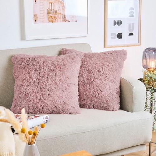 Blumtal 2er Set Kuscheliger Kissenbezug 40x60 cm - Dekokissen aus Kunstfell mit Reißverschluss weiche Kissenhülle - Flauschiger Bezug für Sofakissen Couchkissen, Oeko-Tex Zertifiziert, Violett von Blumtal