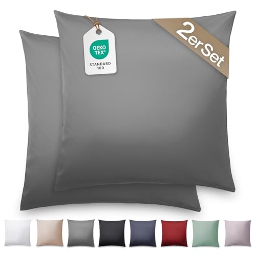 Blumtal Mako Satin Kissenbezug 40x40 Baumwolle Anthrazit - 2er Set Kissenbezüge aus 100% Baumwolle - edle Glanzoptik & Reißverschluss - Satin Kissenbezug für Kissen 40x40 Dekokissen & Sofakissen Blumtal Mako Satin Kissenbezug 40x40 Baumwolle Anthrazit - 2er Set Kissenbezüge aus 100% Baumwolle - edle Glanzoptik & Reißverschluss - Satin Kissenbezug für Kissen 40x40 Dekokissen & Sofakissen von Blumtal