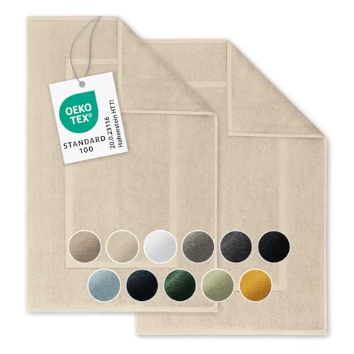 Blumtal 2er Set Premium Frottier Badematte - Badeteppich Oeko-TEX® Zertifiziert, waschbarer Badvorleger 50x80cm, saugstark & weich, Sand von Blumtal