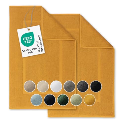 Blumtal 2er Set Premium Frottier Badematte - Badeteppich Oeko-TEX® Zertifiziert, waschbarer Badvorleger 50x80cm, saugstark & weich, Spicy Mustard - gelb von Blumtal