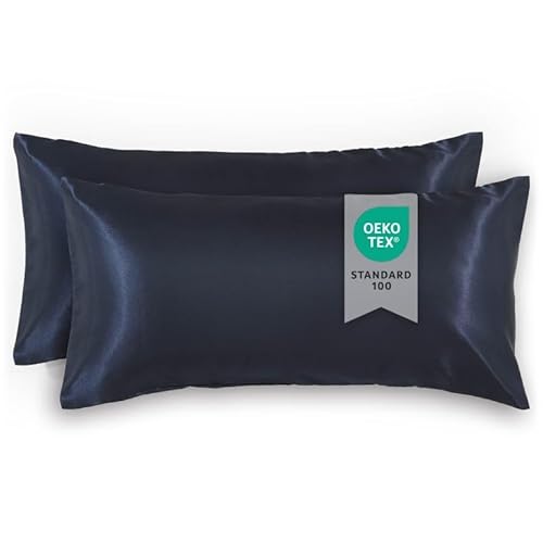 Blumtal Kissenbezug 50 x 70 Satin, 2 Stück - Oeko-TEX zert. Satin Kissenbezug (100% Mikrofaser) extra weich & waschmaschinenfest - haarfreundliche Bezüge Kissen - Bezug Kissen Dunkelblau von Blumtal