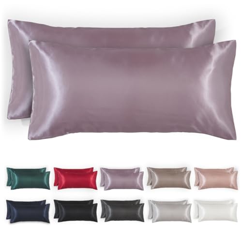 Blumtal 2er Set Satin Kissenbezug 50 x 70cm - Kopfkissenbezug Oeko-tex Zertifiziert, Antistatisch für Haar und Haut, Kissenhülle mit verstecktem Reißverschluss, Elderberry - Violet von Blumtal