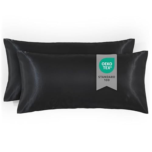 Blumtal Kissenbezug 50 x 70 Satin, 2 Stück - Oeko-TEX zert. Satin Kissenbezug (100% Mikrofaser) extra weich & waschmaschinenfest - haarfreundliche Bezüge Kissen - Bezug Kissen Schwarz Blumtal Kissenbezug 50 x 70 Satin, 2 Stück - Oeko-TEX zert. Satin Kissenbezug (100% Mikrofaser) extra weich & waschmaschinenfest - haarfreundliche Bezüge Kissen - Bezug Kissen Schwarz von Blumtal