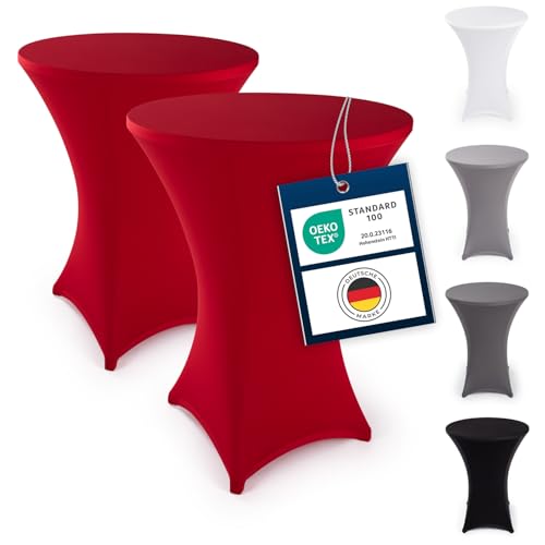 Blumtal 2er Set Stretch Stehtisch Hussen Bügelfrei - Oeko -TEX zertifizierte Tischhussen für Stehtische Ø 60 – 65 cm - Verstärkung im Fußbereich - waschmaschinengeeignet - Rot von Blumtal