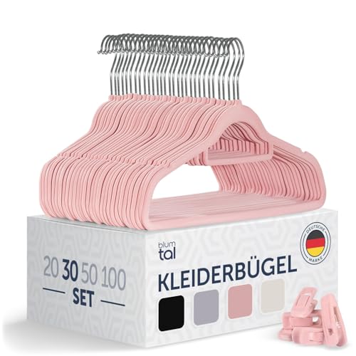 Blumtal Kleiderbügel 30 Stück - Kleiderbügel Samt 360° drehbar und belastbar - Kleiderbügel platzsparend und rutschfest - Kleiderbügel Rosa mit Samtbezug - Samtbügel - Kleiderbügel Samt Rosa - Bügel von Blumtal