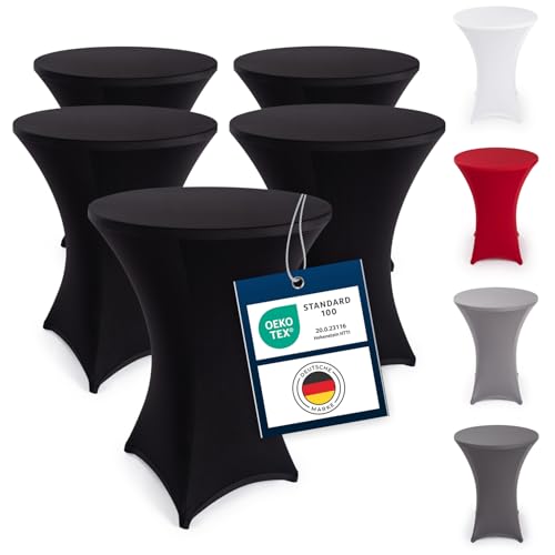 Blumtal 5er Set Stretch Stehtisch Hussen Bügelfrei - Oeko -TEX zertifizierte Tischhussen für Stehtische Ø 60 – 65 cm - Verstärkung im Fußbereich - waschmaschinengeeignet - Schwarz von Blumtal