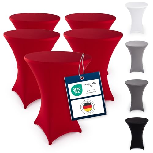 Blumtal 5er Set Stretch Stehtisch Hussen Bügelfrei - Oeko -TEX zertifizierte Tischhussen für Stehtische Ø 70 – 75 cm - Verstärkung im Fußbereich - waschmaschinengeeignet - Rot von Blumtal
