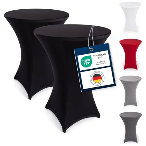 Blumtal 2er Set Stretch Stehtisch Hussen Bügelfrei - Oeko -TEX zertifizierte Tischhussen für Stehtische Ø 80 – 85 cm - Verstärkung im Fußbereich - waschmaschinengeeignet - Schwarz von Blumtal