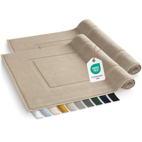 Blumtal Badvorleger Terry - Badezimmerteppich 100% Baumwolle in 50x80 cm - Oeko-Tex zertifizierter Badteppich & Duschvorleger - Badezimmer Teppich/Bath mats und Badvorleger im Set 2 teilig in Taupe von Blumtal