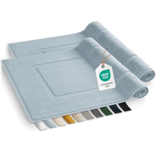 Blumtal Badvorleger Terry - Badezimmerteppich 100% Baumwolle in 50x80 cm - Oeko-Tex zertifizierter Badteppich & Duschvorleger - Badezimmer Teppich - bath mats - Badvorleger im Set 2 teilig in Hellblau von Blumtal