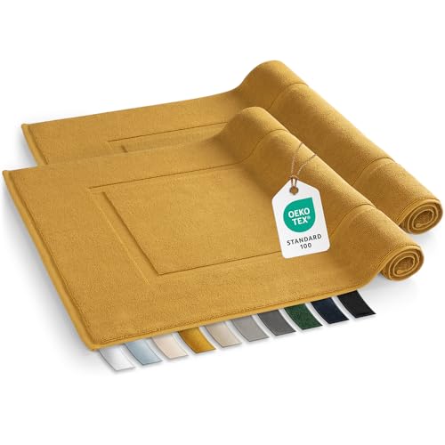 Blumtal Badvorleger Terry - Badezimmerteppich 100% Baumwolle in 50x80 cm - Oeko-Tex zertifizierter Badteppich & Duschvorleger - Badezimmer Teppich und Badvorleger Set 2 teilig in Spicy Mustard - Gelb Blumtal Badvorleger Terry - Badezimmerteppich 100% Baumwolle in 50x80 cm - Oeko-Tex zertifizierter Badteppich & Duschvorleger - Badezimmer Teppich und Badvorleger Set 2 teilig in Spicy Mustard - Gelb von Blumtal
