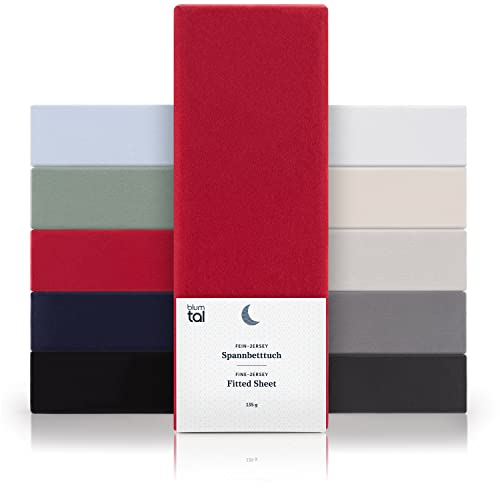 Blumtal® Basics Jersey (2er-Set) Spannbettlaken 100x200cm -Oeko-TEX Zertifiziert, 100% Baumwolle Bettlaken, bis 20cm Matratzenhöhe, Rot von Blumtal