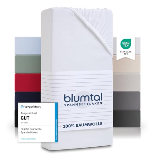 Blumtal® Baumwolle Spannbettlaken 120x200cm Basics Jersey im 2er Set - Bettlaken 120x200cm - Oeko-TEX zertifiziertes Spannbetttuch 120x200cm - Matratzenbezug 120x200cm - Leintuch - Weiß von Blumtal