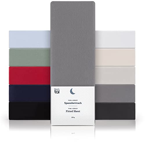 Blumtal® Baumwolle Spannbettlaken 180x200cm Basics Jersey im 2er Set - Bettbezug 180x200cm - Oeko-TEX zertifiziertes Spannbetttuch 180x200cm - Bettlaken 160 x 200 cm - Leintuch - Grau von Blumtal