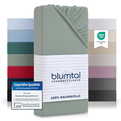 Blumtal® Basics Spannbettlaken 90x200cm Jersey im 2er Set - bettlaken 90x200cm aus 100% Baumwolle - OEKO-TEX zertifiziertes Spannbetttuch 90x200 cm - Spannbettlaken 90x200cm Kinder Summergreen - Grün Blumtal® Basics Spannbettlaken 90x200cm Jersey im 2er Set - bettlaken 90x200cm aus 100% Baumwolle - OEKO-TEX zertifiziertes Spannbetttuch 90x200 cm - Spannbettlaken 90x200cm Kinder Summergreen - Grün von Blumtal