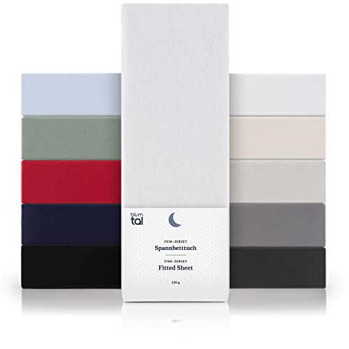 Blumtal® Basics Jersey (2er-Set) Spannbettlaken 200x200cm -Oeko-TEX Zertifiziert, 100% Baumwolle Bettlaken, bis 7cm Topperhöhe, Weiß von Blumtal