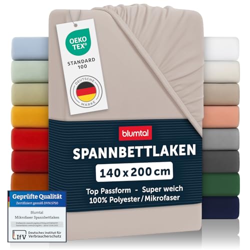 Blumtal® Spannbettlaken 140x200 cm 2er Set- Bettlaken 140x200 aus Microfaser - Oekotex zertifiziertes Spannbetttuch 140x200 cm / 140x200 Spannbettlaken - Leintuch 140x200 cm - Bettlaken - Taupe von Blumtal