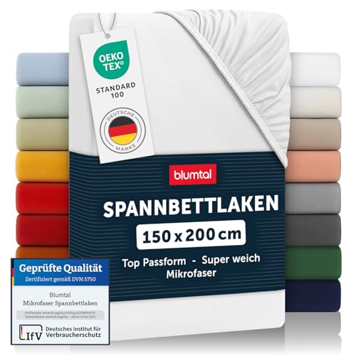 Blumtal® Spannbettlaken 150x200 cm 2er Set- Bettlaken 150x200 aus Microfaser - Oekotex zertifiziertes Spannbetttuch 150x200 cm weiß / 150x200 Spannbettlaken - Leintuch 150x200 cm - Laken - Weiß von Blumtal