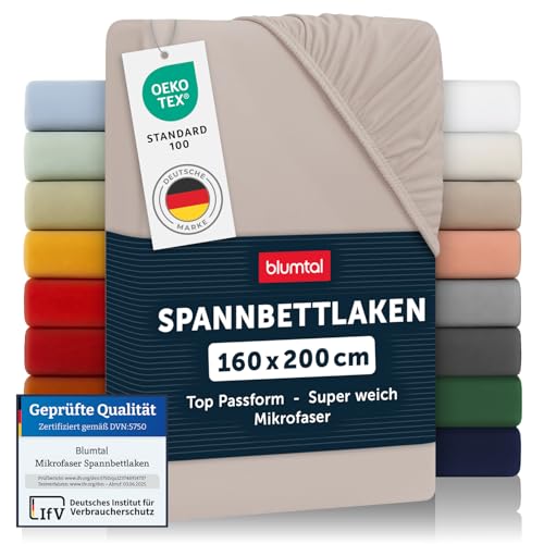 Blumtal® Spannbettlaken 160x200cm aus Microfaser - Oekotex zertifiziertes Bettlaken 160x200 im 2er Set - Spannbetttuch 160x200 / Bettlaken 160x200 - Spannbettlaken - 160x200 cm Spannleintuch - Taupe von Blumtal