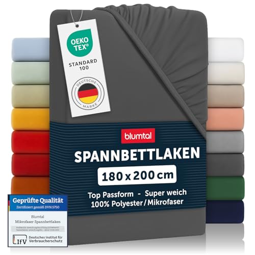 Blumtal® Spannbettlaken 180x200cm 2er Set aus Microfaser - Oekotex zertifiziertes Bettlaken 180x200 - Leintuch 180x200/Spannbettuch 180x200cm - Spannleintuch 180x200 - Bettlaken - 180x200 - Anthrazit von Blumtal