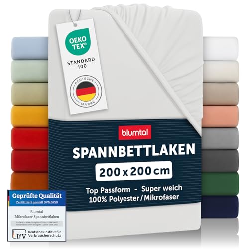 Blumtal® Spannbettlaken 200x200 cm 2er Set aus Microfaser - Oekotex zertifiziertes Bettlaken 200x200 cm - Spannbetttuch 200x200 cm/Leintuch 200x200 cm - Bettbezug 200x200 -Leintuch - Laken - Elfenbein von Blumtal
