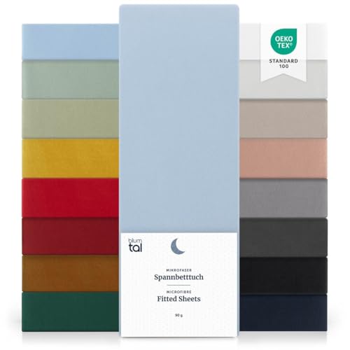 Blumtal® Spannbettlaken Microfaser - Spannbettlaken 90x190 cm im 2er Pack - Oekotex zertifizierter Bettbezug in 90x190 cm - Bettlaken für Matratzen im Set 90x190 cm -Leintuch - Bettbezug - Hellblau von Blumtal