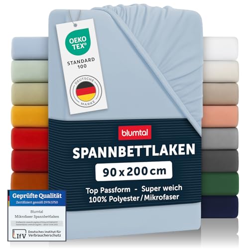 Blumtal® Spannbettlaken 90x200cm 2er Pack - Spannbettlaken Microfaser - Oekotext zertifizierte Bettlaken 90x200cm 2er Set - Spannbetttuch 90x200 cm - Bettbezug 90x200cm / Leintuch 90x200cm - Hellblau von Blumtal