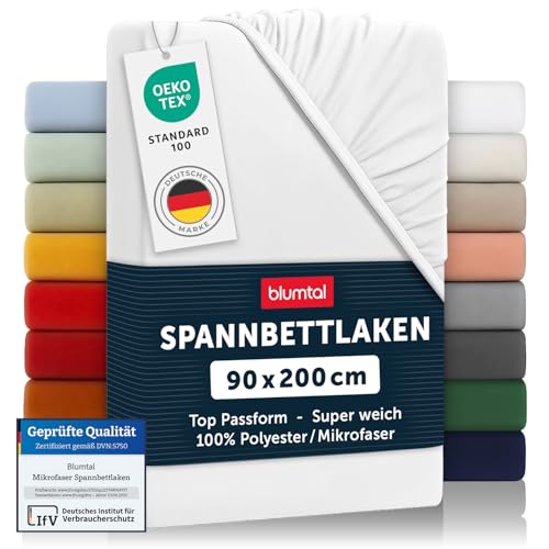 Blumtal® Spannbettlaken 90x200cm 2er Pack - Spannbettlaken Microfaser - Oekotext zertifizierte Bettlaken 90x200cm 2er Set - Spannbetttuch 90x200 cm - Bettbezug 90x200cm / Leintuch 90x200cm Weiß -Laken von Blumtal