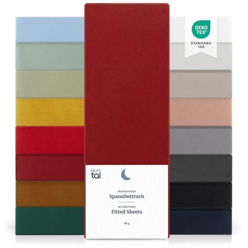 Blumtal® Spannbettlaken 90x200cm 2er Pack - Spannbettlaken Microfaser - Oekotext zertifizierte Bettlaken 90x200cm 2er Set - Spannbetttuch 90x200cm - Bettbezug 90x200cm -Laken 90x200 - Aurora Red - Rot von Blumtal