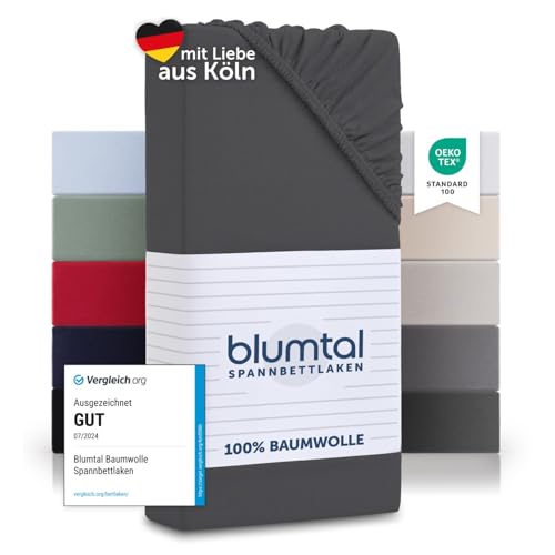 Blumtal® Baumwolle Spannbettlaken 140x200cm Basics Jersey im 2er Set - Bettbezug 140x200cm - Oeko-TEX zertifiziertes Spannbetttuch 140x200cm - Matratzenbezug 140x200cm - Leintuch - Anthrazit von Blumtal