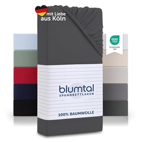 Blumtal® Baumwolle Spannbettlaken 180x200cm Basics Jersey im 2er Set - Bettbezug 180x200cm - Oeko-TEX zertifiziertes Spannbetttuch 180x200cm - Matratzenbezug - Leintuch 180x200 - Anthrazit von Blumtal