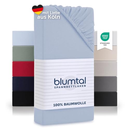 Blumtal Basics 2er-Set Jersey Spannbettlaken Topper 100x200cm - Oeko-TEX Zertifiziert, 100% Baumwolle, bis 15cm Topperhöhe, Hellblau von Blumtal