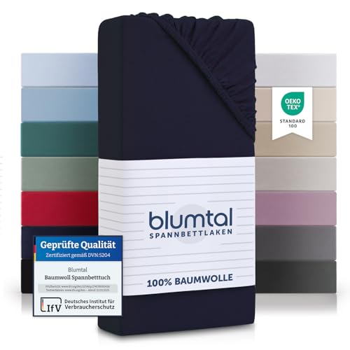 Blumtal® Basics Spannbettlaken Topper 140x200cm Jersey im 2er Set - Bettlaken 140x200cm aus 100% Baumwolle - Oeko-TEX zertifiziertes Spannbettlaken 140x200cm Topper Laken - Dark Ocean Blue - Blau Blumtal® Basics Spannbettlaken Topper 140x200cm Jersey im 2er Set - Bettlaken 140x200cm aus 100% Baumwolle - Oeko-TEX zertifiziertes Spannbettlaken 140x200cm Topper Laken - Dark Ocean Blue - Blau von Blumtal
