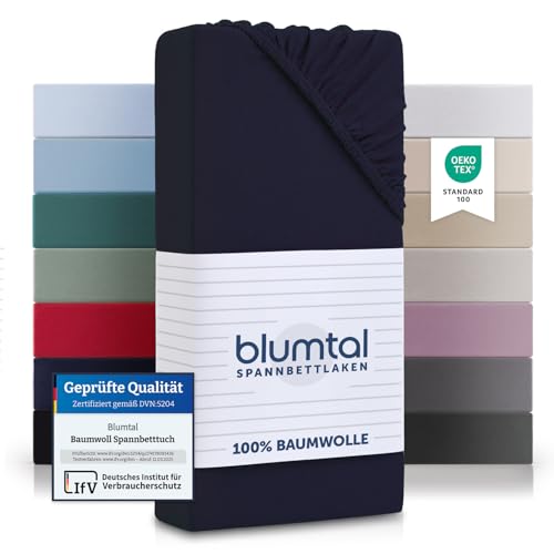 Blumtal® Baumwolle Spannbettlaken für Topper 140x200cm Basics Jersey im 2er Set - Bettlaken 140x200cm - Oeko-TEX zertifiziertes Spannbetttuch 140x200 - Topper Laken - Dark Ocean Blue - Blau von Blumtal