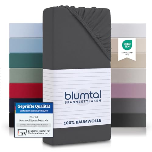 Blumtal® Baumwolle Spannbettlaken für Topper 160x200cm Basics Jersey im 2er Set - Bettlaken 160x200cm - Oeko-TEX zertifiziertes Spannbetttuch 160x200cm - Topper Spannbettlaken - Anthrazit von Blumtal