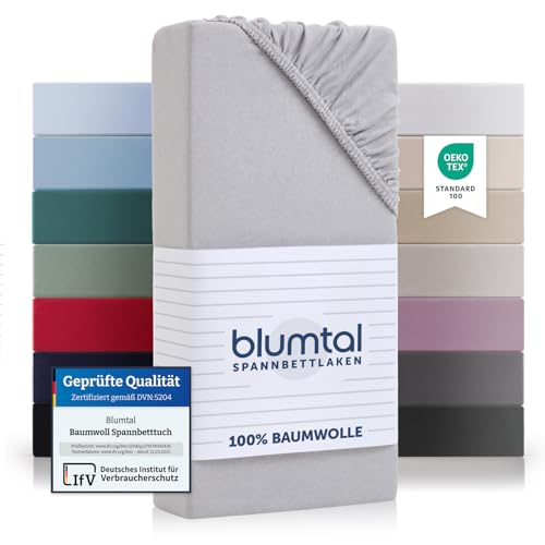 Blumtal® Baumwolle Spannbettlaken für Topper 160x200cm Basics Jersey im 2er Set - Bettlaken 160x200cm - Oeko-TEX zertifiziertes Spannbetttuch 160x200 - Topper Laken - Moonlight Grey - Grau von Blumtal