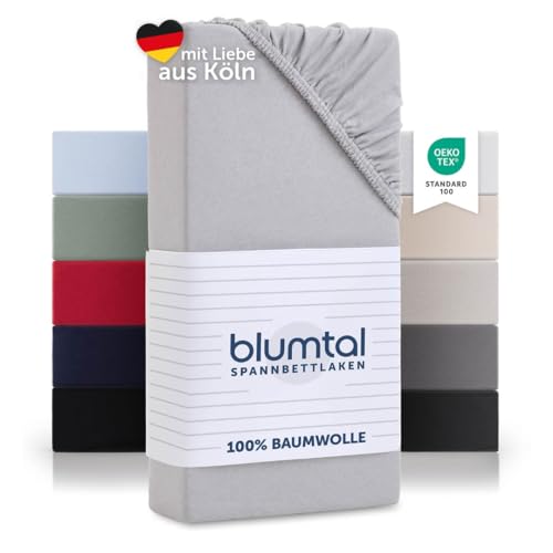 Blumtal® Basics Jersey (2er-Set) Spannbettlaken 200x200cm -Oeko-TEX Zertifiziert, 100% Baumwolle Bettlaken, bis 7cm Topperhöhe, Moonlight Grey - Grau von Blumtal