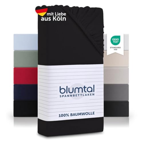 Blumtal Basics 2er-Set Jersey Spannbettlaken Topper 200x200 cm - Oeko-TEX Zertifiziert, 100% Baumwolle, bis 15cm Topperhöhe, Schwarz von Blumtal