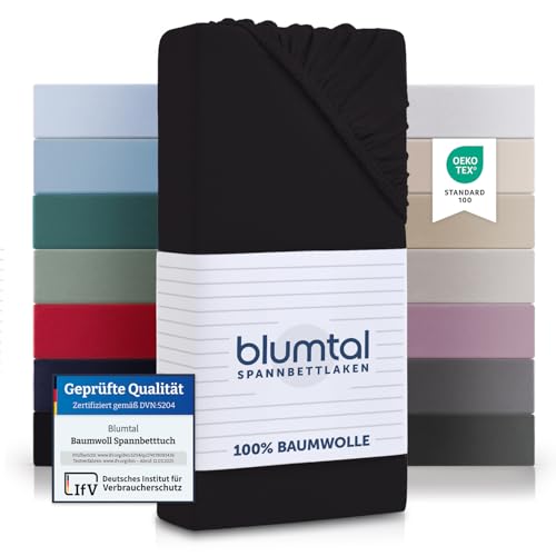 Blumtal® Baumwolle Spannbettlaken für Topper 200x200cm Basics Jersey im 2er Set - Bettlaken 200x200cm -Oeko-TEX zertifiziertes Spannbetttuch 200x200- Topper Spannbettlaken 200x200 - Schwarz von Blumtal