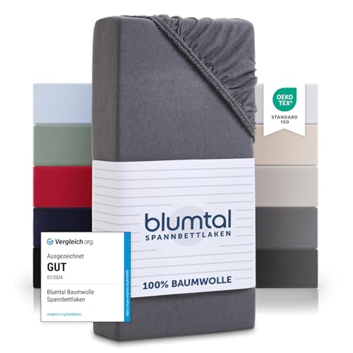 Blumtal® Baumwolle Spannbettlaken für Topper 90x200 cm Basics Jersey im 2er Set - Bettlaken 90x200 cm - Oeko-TEX zertifiziertes Spannbetttuch 90x200 cm - Topper Spannbettlaken 90x200 - Grau von Blumtal