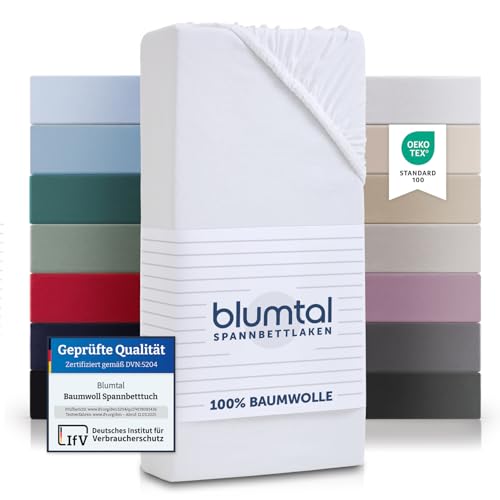 Blumtal® Basics Spannbettlaken für Topper 90x190 cm Jersey im 2er Set - Bettlaken 90x190 cm aus 100% Baumwolle - Oeko-TEX zertifiziertes Spannbetttuch 90x190 cm - Topper Spannbettlaken 90x190 - Weiß von Blumtal