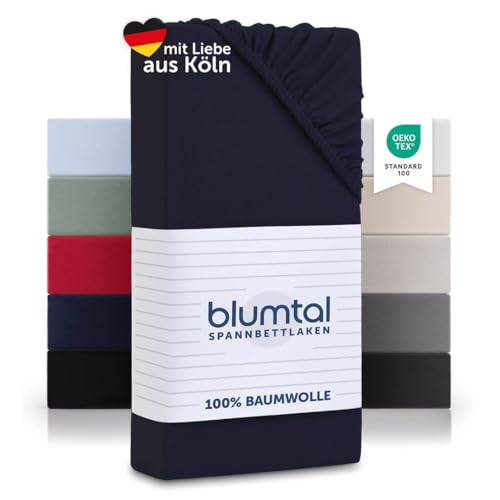 Blumtal Basics Jersey Spannbettlaken 100x200cm - Oeko-TEX Zertifiziert, 100% Baumwolle, bis 25cm Matratzenhöhe, Dark Ocean Blue - Blau von Blumtal