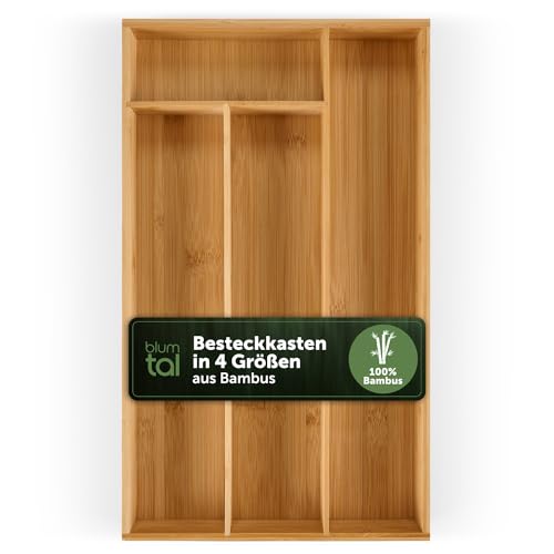 Blumtal Besteckkasten aus 100% Bambus - Schubladentrenner Küche mit 4 Fächern - Küchen Organizer Bambus Box - Organzier Schublade passend für IKEA Maximera - Schubladen Trenner - Besteckeinsatz von Blumtal